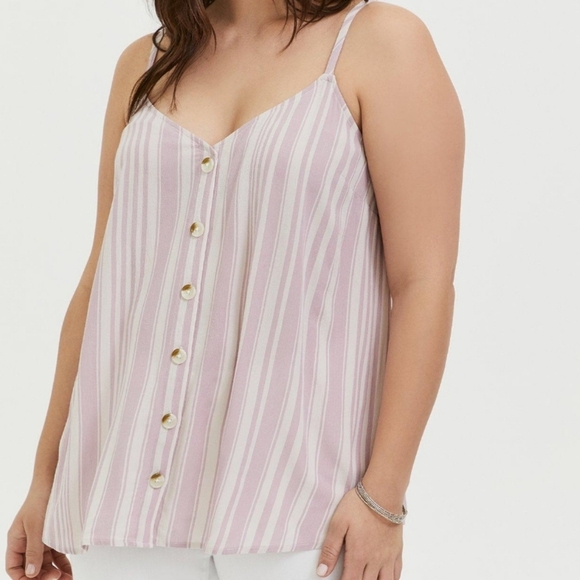 Torrid Spring size 3 crepe lavender rayon button front striped tank - Picture 1 of 11